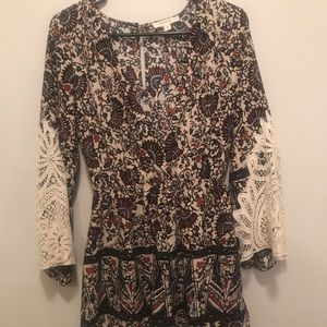 Floral, bell-sleeved romper